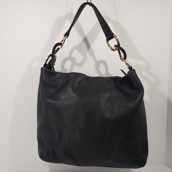 Michael Kors Black Pebbled Leather Shoulder Bag Handbag Purse Oversized ID Chain - Picture 2 of 9